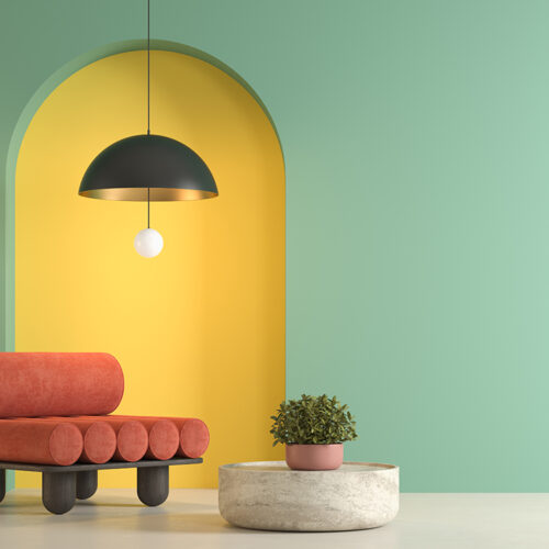 Memphis style conceptual interior room 3 d illustration