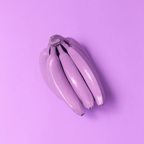 Pink bananas on a pink background. Surreal minimal art