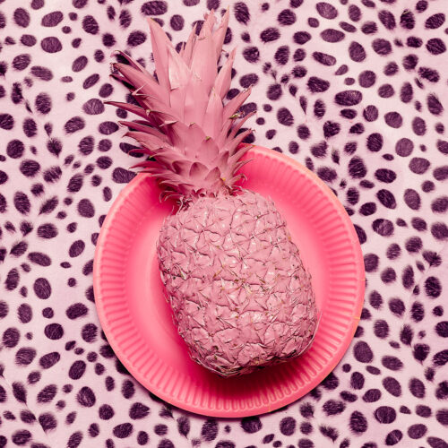 Pink Pineapple and Animal Print. Surreal minimal art