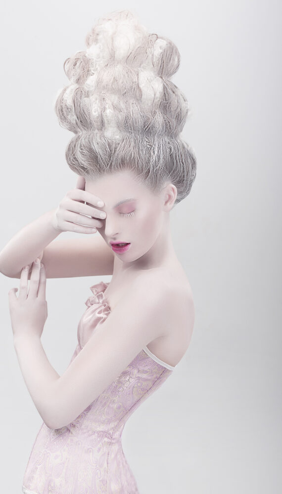 Studio shot of extravagant fashion model